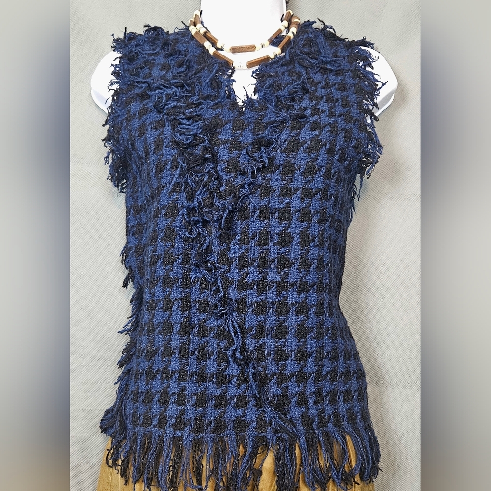 MSGM Fringed Houndstooth Checked Plaid Sleeveless Top
